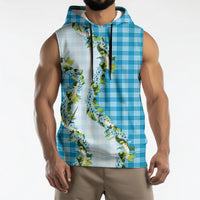 Blue Hawaii Palaka Sleeveless Hoodie Maile Pikake Honohono Orchid Lei