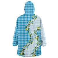 Blue Hawaii Palaka Wearable Blanket Hoodie Maile Pikake Honohono Orchid Lei