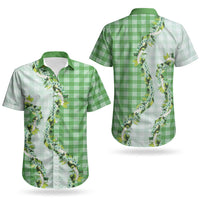 Green Hawaii Palaka Couples Matching Long Sleeve Bodycon Dress and Hawaiian Shirt Maile Pikake Honohono Orchid Lei LT05 - Polynesian Pride
