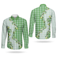 Green Hawaii Palaka Couples Matching Puletasi and Long Sleeve Button Shirt Maile Pikake Honohono Orchid Lei LT05 - Polynesian Pride