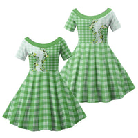 Green Hawaii Palaka Family Matching Mermaid Dress and Hawaiian Shirt Maile Pikake Honohono Orchid Lei LT05 Daughter's Dress Green - Polynesian Pride