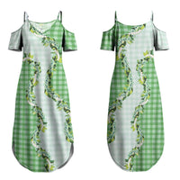 Green Hawaii Palaka Family Matching Summer Maxi Dress and Hawaiian Shirt Maile Pikake Honohono Orchid Lei LT05 Mom's Dress Green - Polynesian Pride