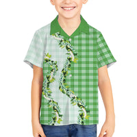 Green Hawaii Palaka Hawaiian Shirt Maile Pikake Honohono Orchid Lei