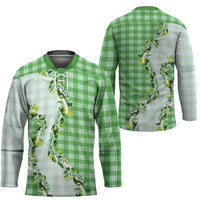 Green Hawaii Palaka Hockey Jersey Maile Pikake Honohono Orchid Lei