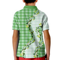Green Hawaii Palaka Kid Polo Shirt Maile Pikake Honohono Orchid Lei