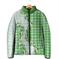 Green Hawaii Palaka Padded Jacket Maile Pikake Honohono Orchid Lei