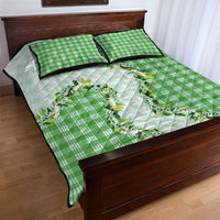 Green Hawaii Palaka Quilt Bed Set Maile Pikake Honohono Orchid Lei