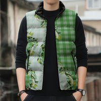 Green Hawaii Palaka Sleeveless Puffer Jacket Maile Pikake Honohono Orchid Lei