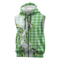 Green Hawaii Palaka Sleeveless Zip Hoodie Maile Pikake Honohono Orchid Lei