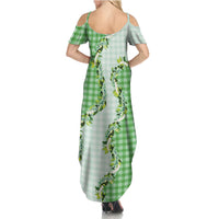 Green Hawaii Palaka Summer Maxi Dress Maile Pikake Honohono Orchid Lei