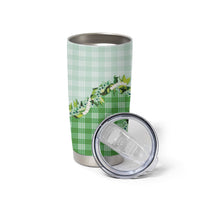Green Hawaii Palaka Tumbler Cup Maile Pikake Honohono Orchid Lei