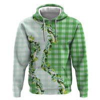 Green Hawaii Palaka Zip Hoodie Maile Pikake Honohono Orchid Lei