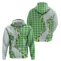 Green Hawaii Palaka Zip Hoodie Maile Pikake Honohono Orchid Lei