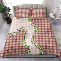 Mocha Hawaii Palaka Bedding Set Maile Pikake Honohono Orchid Lei