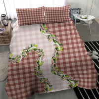 Mocha Hawaii Palaka Bedding Set Maile Pikake Honohono Orchid Lei