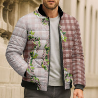 Mocha Hawaii Palaka Bomber Puffer Jacket Maile Pikake Honohono Orchid Lei