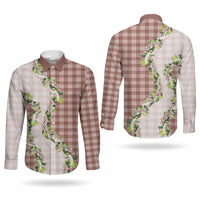 Mocha Hawaii Palaka Couples Matching Short Sleeve Bodycon Dress and Long Sleeve Button Shirt Maile Pikake Honohono Orchid Lei LT05 - Polynesian Pride