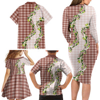 Mocha Hawaii Palaka Family Matching Long Sleeve Bodycon Dress and Hawaiian Shirt Maile Pikake Honohono Orchid Lei LT05 Mom's Dress Mocha - Polynesian Pride