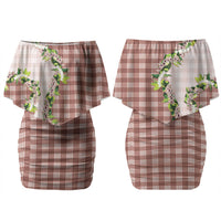 Mocha Hawaii Palaka Family Matching Off Shoulder Short Dress and Hawaiian Shirt Maile Pikake Honohono Orchid Lei LT05 Mom's Dress Mocha - Polynesian Pride