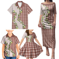 Mocha Hawaii Palaka Family Matching Puletasi and Hawaiian Shirt Maile Pikake Honohono Orchid Lei LT05 - Polynesian Pride