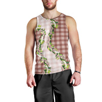 Mocha Hawaii Palaka Men Tank Top Maile Pikake Honohono Orchid Lei