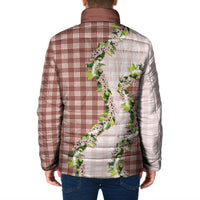Mocha Hawaii Palaka Padded Jacket Maile Pikake Honohono Orchid Lei