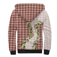 Mocha Hawaii Palaka Sherpa Hoodie Maile Pikake Honohono Orchid Lei