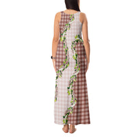 Mocha Hawaii Palaka Tank Maxi Dress Maile Pikake Honohono Orchid Lei