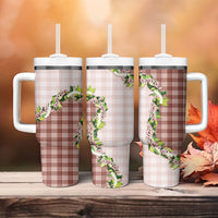 Mocha Hawaii Palaka Tumbler With Handle Maile Pikake Honohono Orchid Lei