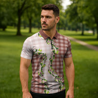 Mocha Hawaii Palaka Zipper Polo Shirt Maile Pikake Honohono Orchid Lei LT05 - Polynesian Pride