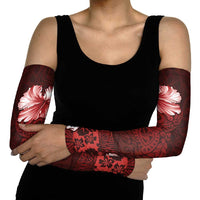 Hawaii Hibiscus With Oxblood Polynesian Pattern Arm Sleeves - Polynesian Pride