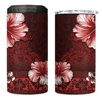 Hawaii Hibiscus With Oxblood Polynesian Pattern 4 in 1 Can Cooler Tumbler
