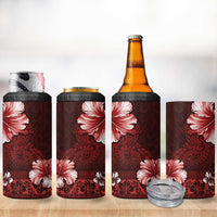 Hawaii Hibiscus With Oxblood Polynesian Pattern 4 in 1 Can Cooler Tumbler