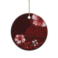 Hawaii Hibiscus With Oxblood Polynesian Pattern Ceramic Ornament