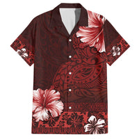 Hawaii Hibiscus With Oxblood Polynesian Pattern Family Matching Off The Shoulder Long Sleeve Dress and Hawaiian Shirt LT05 Dad's Shirt - Short Sleeve Red - Polynesian Pride