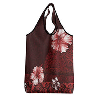 Hawaii Hibiscus With Oxblood Polynesian Pattern Grocery Bag