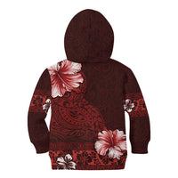 Hawaii Hibiscus With Oxblood Polynesian Pattern Kid Hoodie