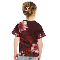 Hawaii Hibiscus With Oxblood Polynesian Pattern Kid T Shirt