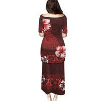 Hawaii Hibiscus With Oxblood Polynesian Pattern Puletasi