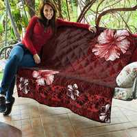 Hawaii Hibiscus With Oxblood Polynesian Pattern Quilt