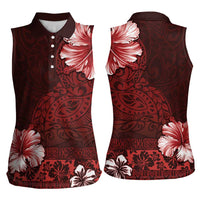 Hawaii Hibiscus With Oxblood Polynesian Pattern Women Sleeveless Polo Shirt