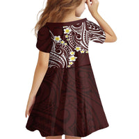 Plumeria With Oxblood Polynesian Tattoo Pattern Family Matching Off The Shoulder Long Sleeve Dress and Hawaiian Shirt LT05 - Polynesian Pride