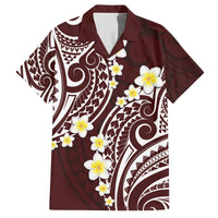 Plumeria With Oxblood Polynesian Tattoo Pattern Family Matching Off The Shoulder Long Sleeve Dress and Hawaiian Shirt LT05 Dad's Shirt - Short Sleeve Red - Polynesian Pride