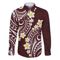 Plumeria With Oxblood Polynesian Tattoo Pattern Family Matching Off The Shoulder Long Sleeve Dress and Hawaiian Shirt LT05 Dad's Shirt - Long Sleeve Red - Polynesian Pride