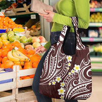 Plumeria With Oxblood Polynesian Tattoo Pattern Grocery Bag
