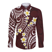 Plumeria With Oxblood Polynesian Tattoo Pattern Long Sleeve Button Shirt LT05 Unisex Red - Polynesian Pride