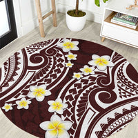 Plumeria With Oxblood Polynesian Tattoo Pattern Round Carpet LT05 Red - Polynesian Pride