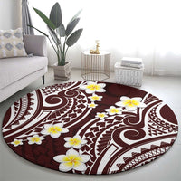 Plumeria With Oxblood Polynesian Tattoo Pattern Round Carpet LT05 - Polynesian Pride