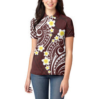Plumeria With Oxblood Polynesian Tattoo Pattern Women Polo Shirt