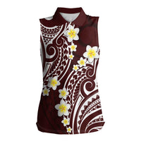 Plumeria With Oxblood Polynesian Tattoo Pattern Women Sleeveless Polo Shirt